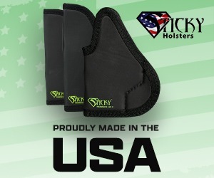 Image of 3 Sticky Holster brand holsters on a green background